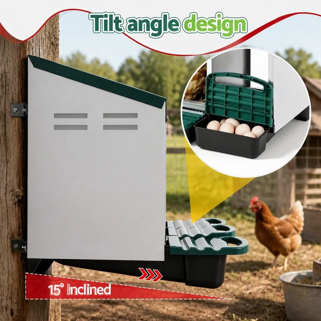 Nesting Box for Chickens Wall Mounted Roll Away 3 Hole Green Galvanized Metal