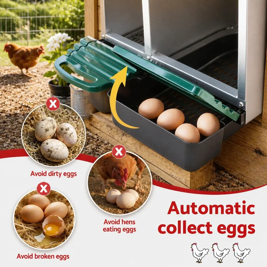 Nesting Box for Chickens Wall Mounted Roll Away 3 Hole Green Galvanized Metal