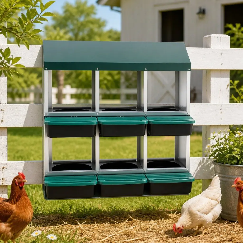 Chicken Nesting Box 6 Holes Roll Away Automatic Egg Collection Wall Mounted