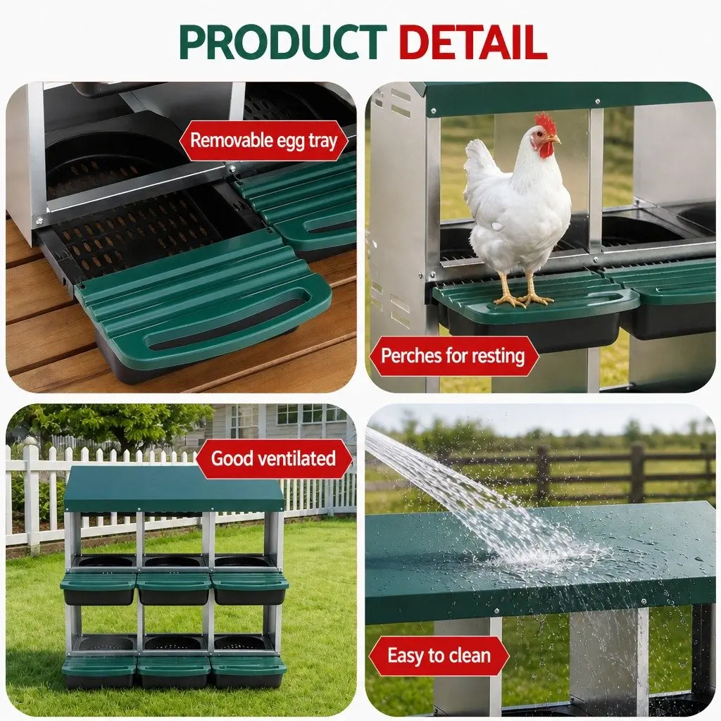 Chicken Nesting Box 6 Holes Roll Away Automatic Egg Collection Wall Mounted