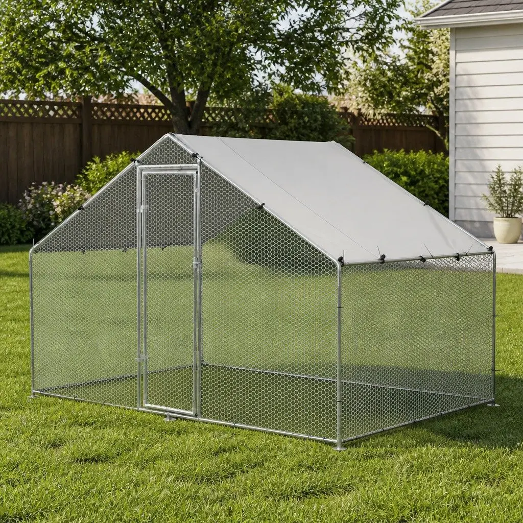 Large Outdoor Pet Enclosure Walk-in Chicken Coop Rabbit Hutch Run 3x2x2m Silver