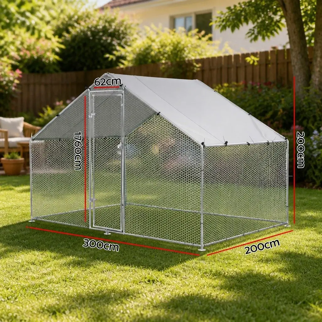 Large Outdoor Pet Enclosure Walk-in Run Silver 3x2x2m