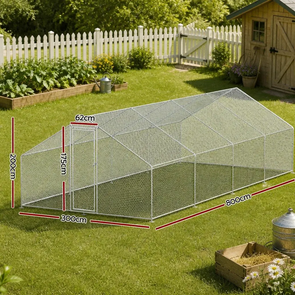 Chicken Coop Galvanised Steel Spacious 3x8x2m Poultry Housing Run