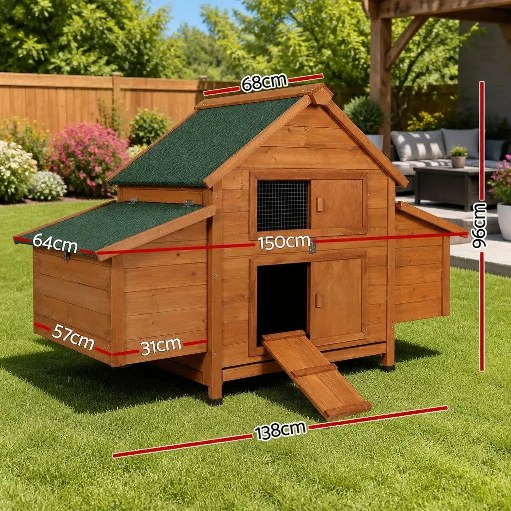 Large Wooden Chicken Coop Rabbit Hutch 150cm with Ramp and Integrated Play Area