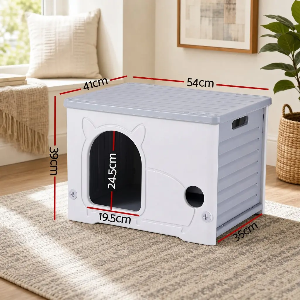 Cat House Enclosed Shelter Stackable Bench Box Pet Carrier Indoor Outdoor Grey