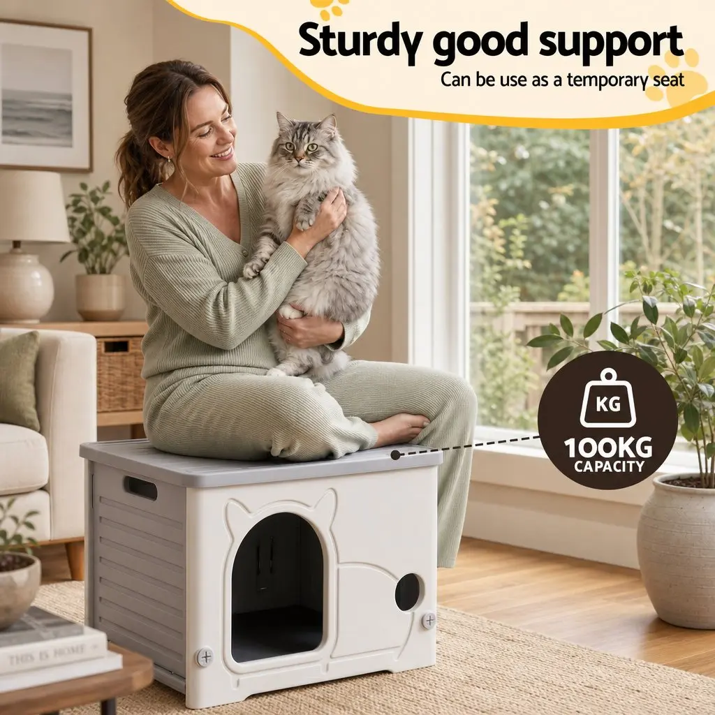 Cat House Enclosed Shelter Stackable Bench Box Pet Carrier Indoor Outdoor Grey