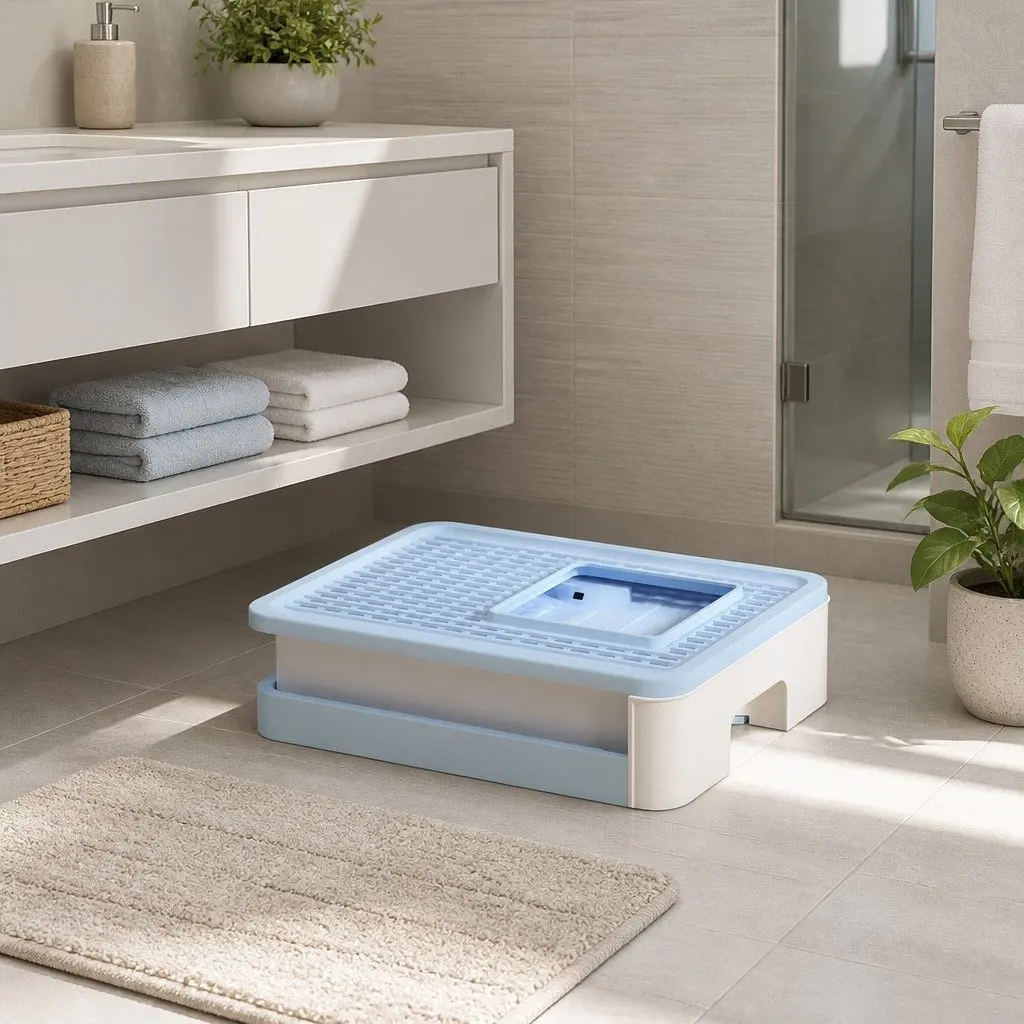 Cat Litter Box Enclosed Hooded Foldable Large Tray Blue