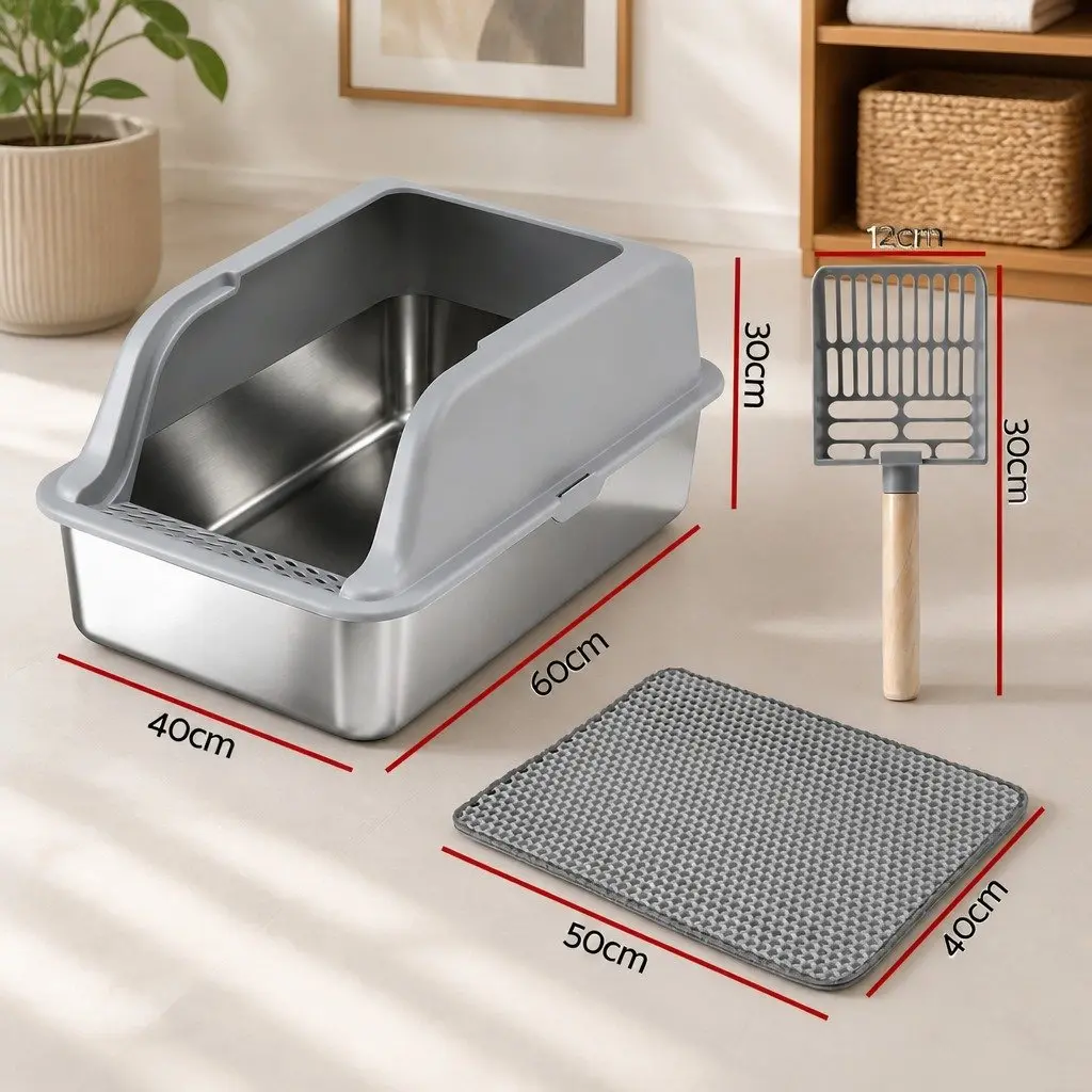 Cat Litter Box Stainless Steel Large Semi-Enclosed High Sided