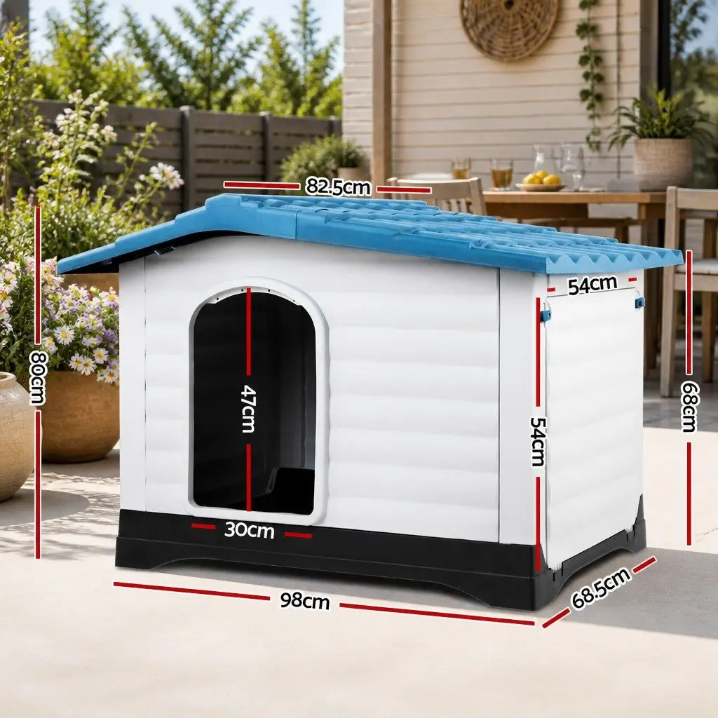 Extra Large Dog Kennel Outdoor Plastic Pet House Shelter XL Blue