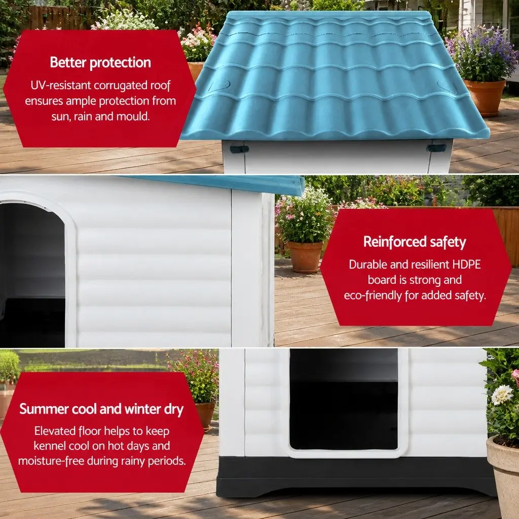 Extra Large Dog Kennel Outdoor Plastic Pet House Shelter XL Blue