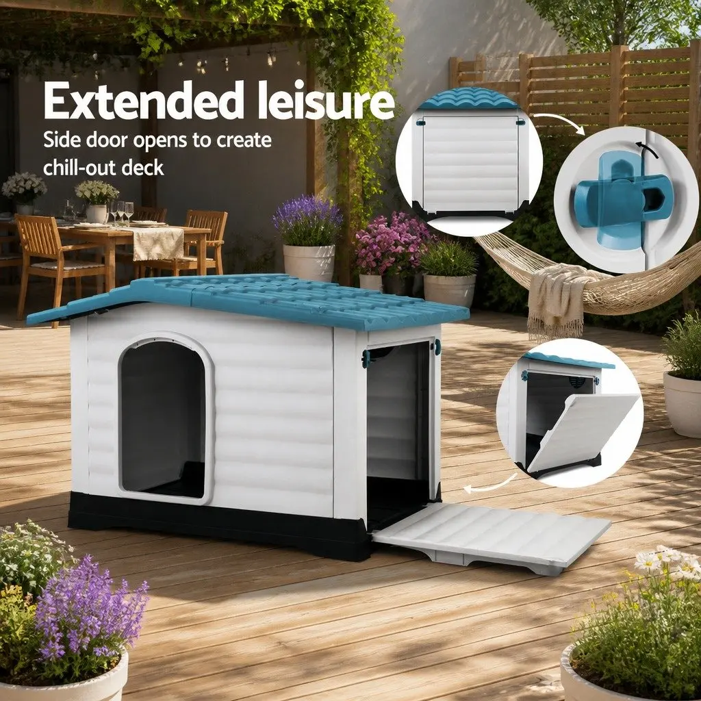 Extra Large Dog Kennel Outdoor Plastic Pet House Shelter XL Blue