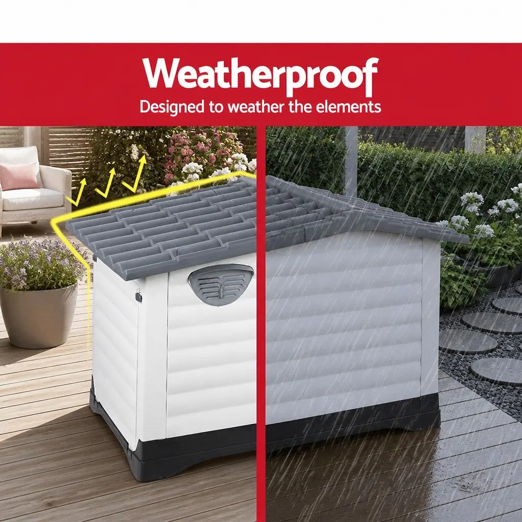 Dog Kennel Extra Large Outdoor Grey Plastic Weatherproof UV-proof