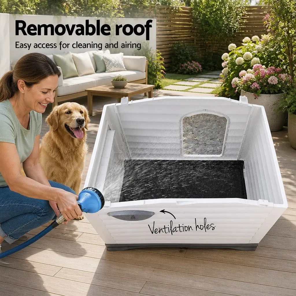 Dog Kennel Extra Large Outdoor Grey Plastic Weatherproof UV-proof