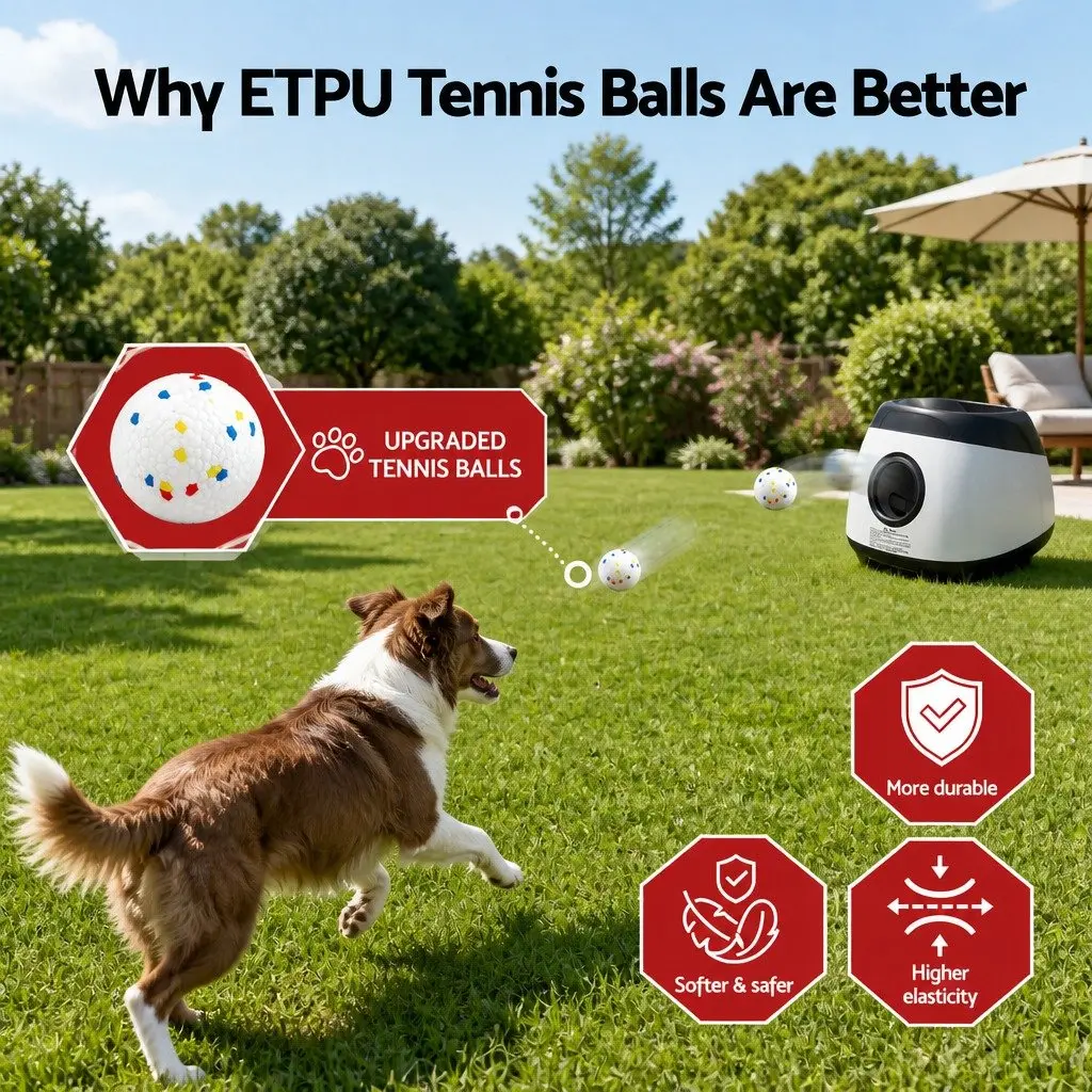 Dog Ball Launcher Automatic Interactive Toy 6 ETPU Balls Adjustable Distance 14m 18m 22m