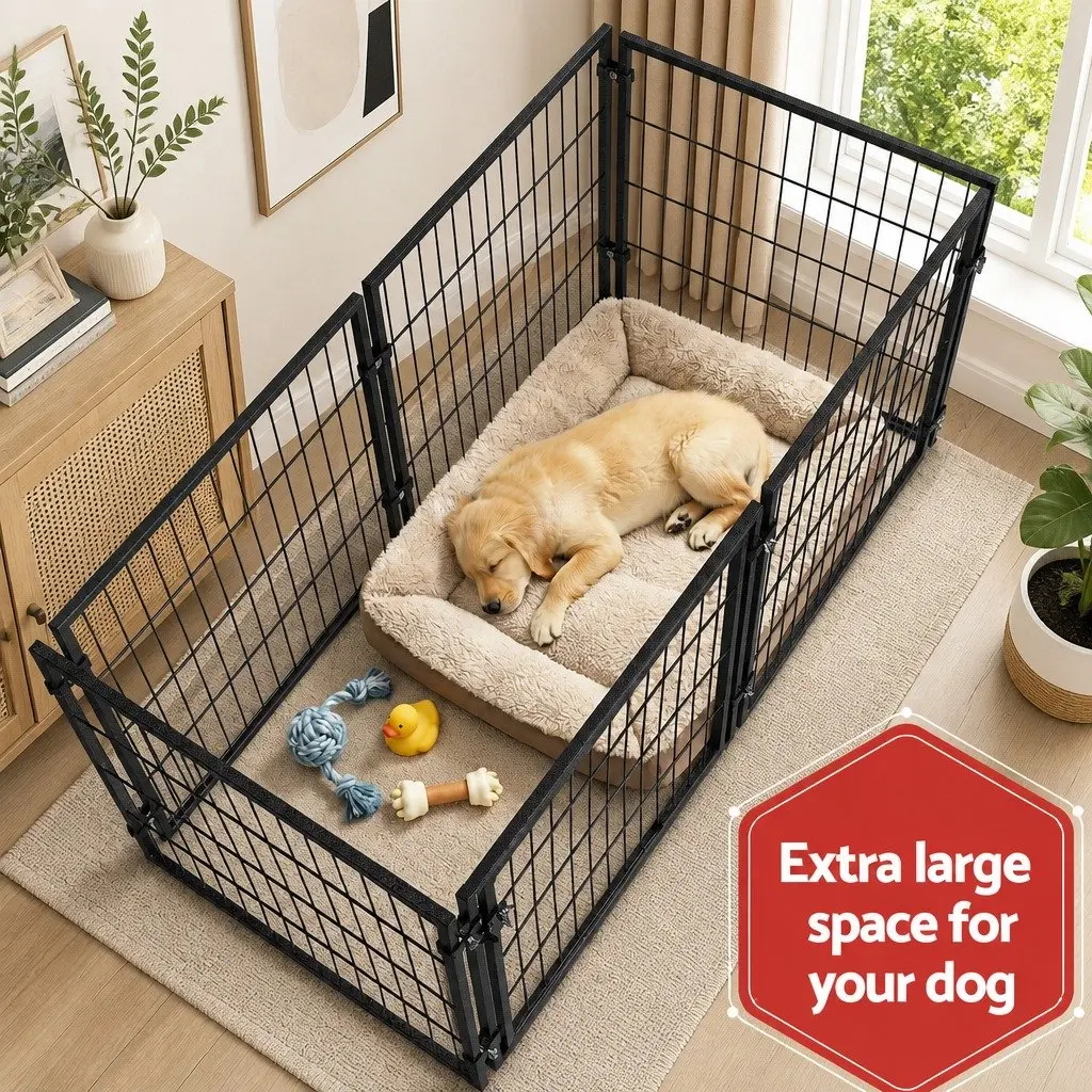 Dog Crate Cage Heavy-Duty Metal 129cm Black Pet Enclosure