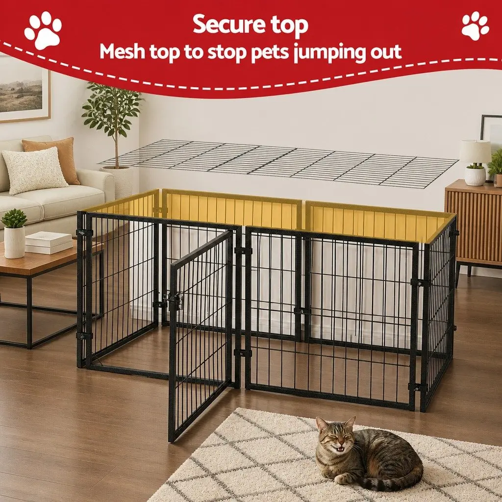 Dog Crate Cage Heavy-Duty Metal 129cm Black Pet Enclosure