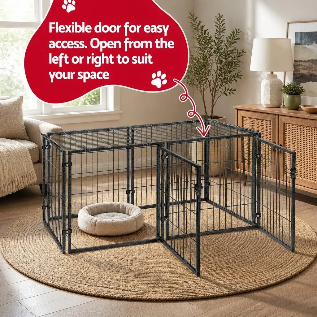 Dog Crate Cage Heavy-Duty Metal 129cm Black Pet Enclosure