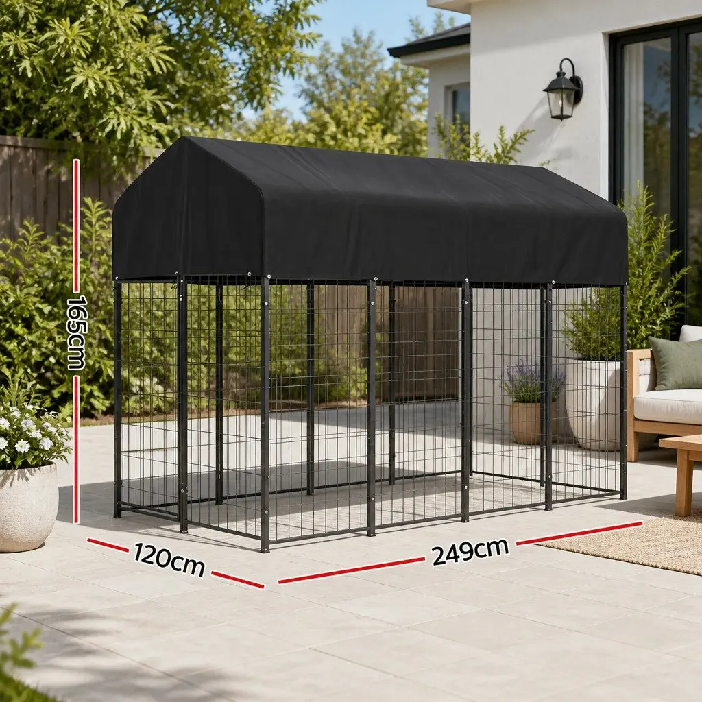 Dog Kennel Extra Large Weatherproof Metal Outdoor Playpen 249cm x 120cm x 165cm
