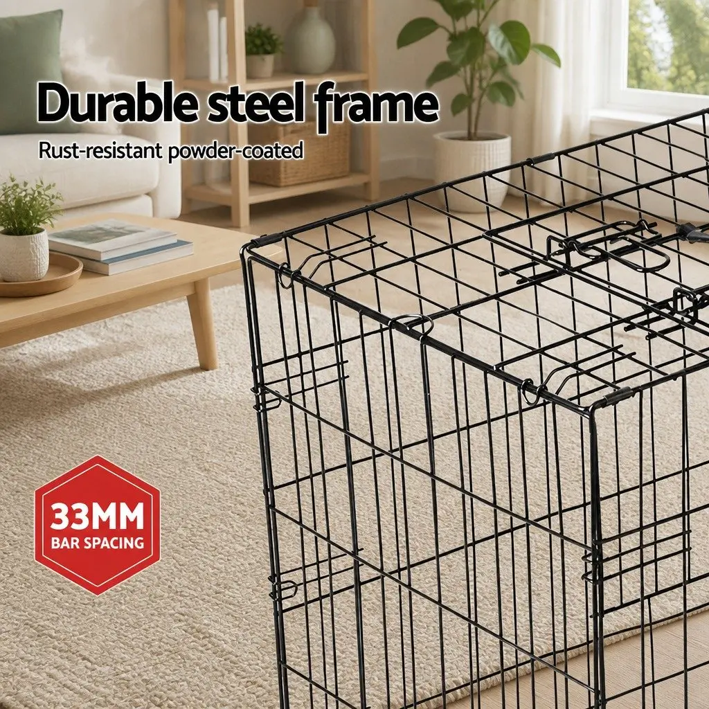 24 Inch Dog Cage Foldable Metal Crate with 3 Doors Black