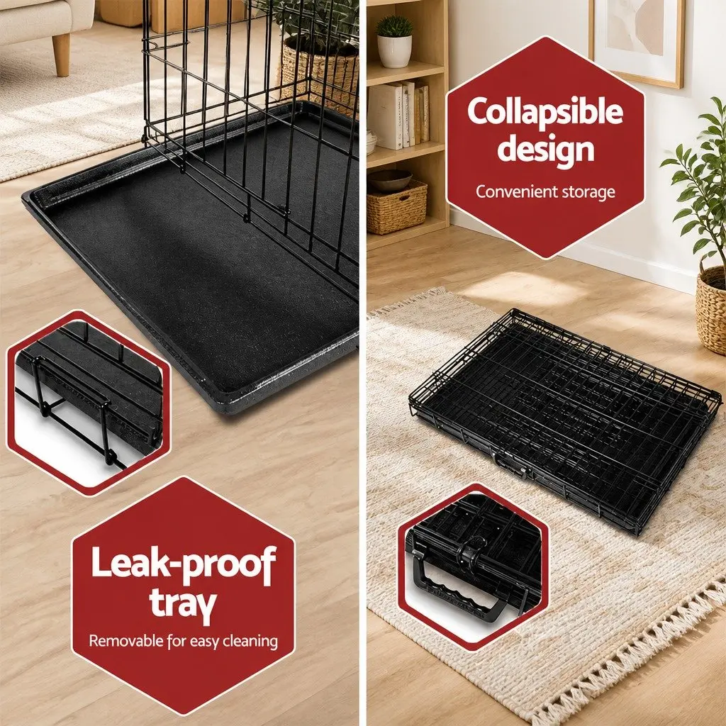 24 Inch Dog Cage Foldable Metal Crate with 3 Doors Black