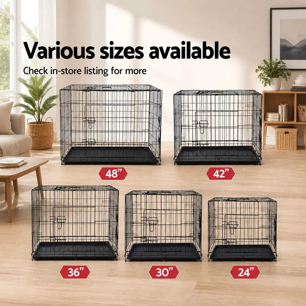 24 Inch Dog Cage Foldable Metal Crate with 3 Doors Black