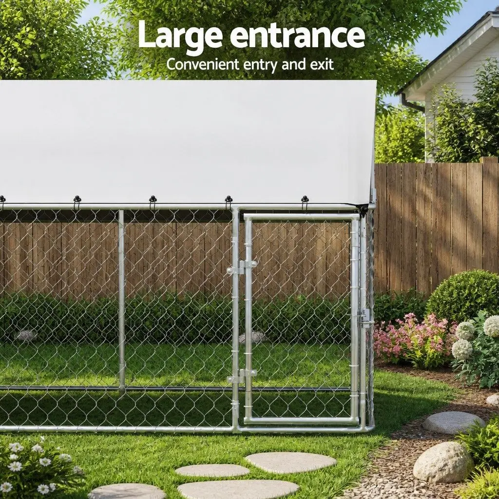 Dog Kennel Large Outdoor Pet Run Cage Enclosure Silver 2M x 4M Heavy Duty