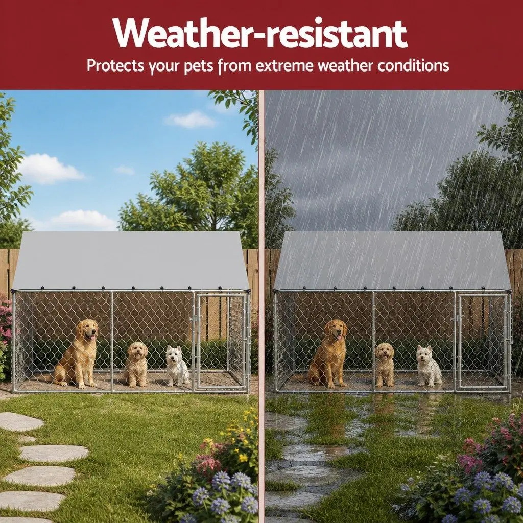 Dog Kennel Large Outdoor Pet Run Cage Enclosure Silver 2M x 4M Heavy Duty