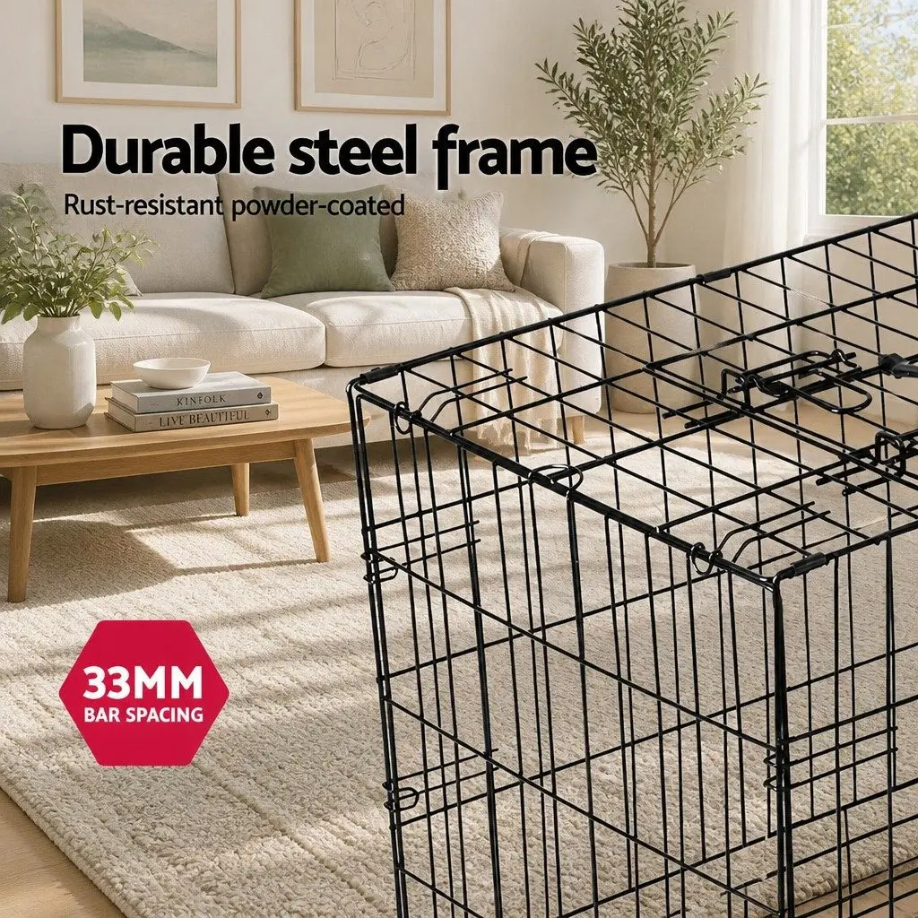 Dog Cage Foldable 36 Inch Medium Pet with 3 Doors Black