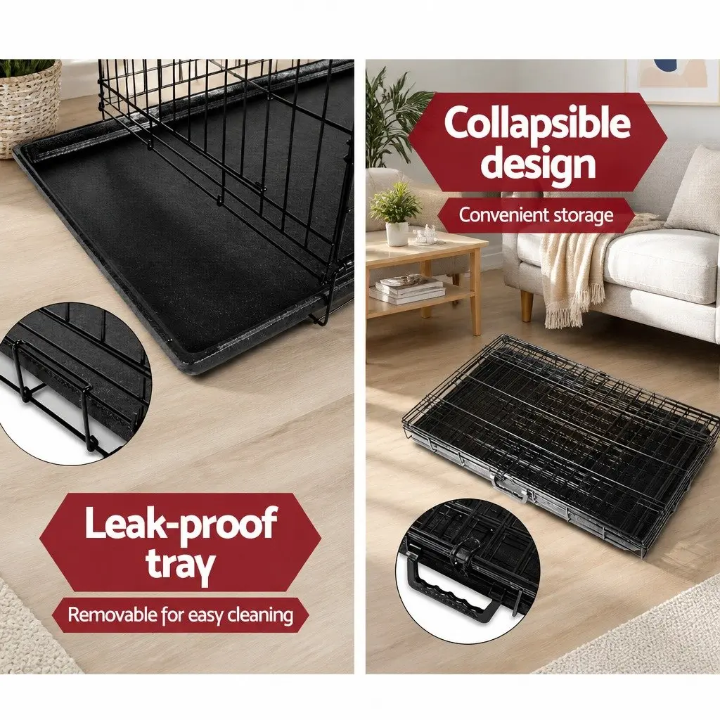 Dog Cage Foldable 36 Inch Medium Pet with 3 Doors Black
