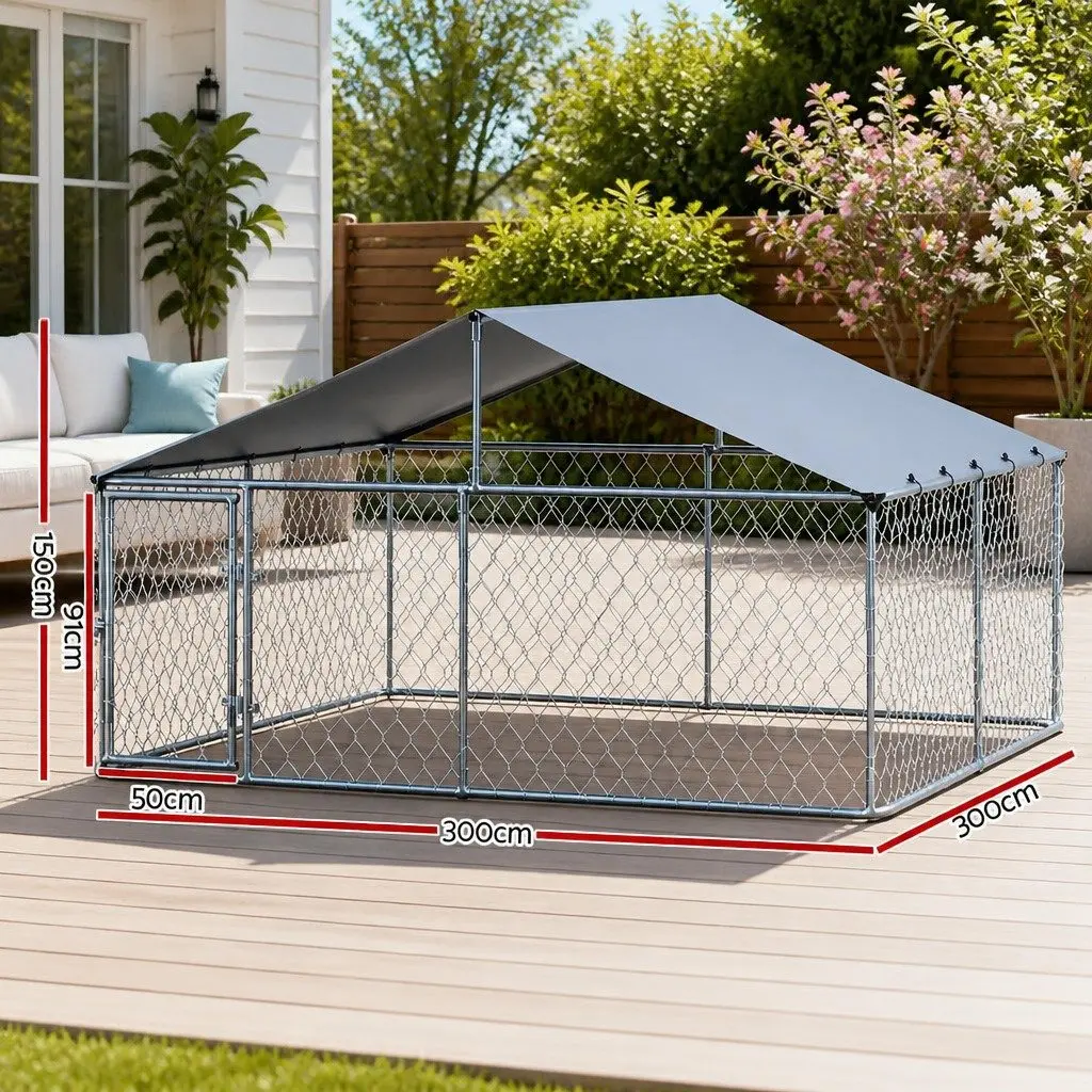Dog Kennel Large Weather Resistant Outdoor Enclosure with Roof Silver
