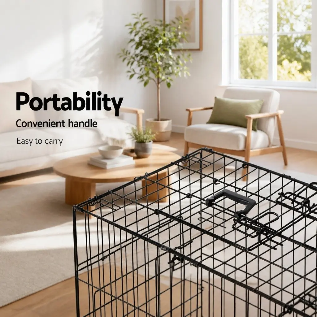 Dog Cage Crate Foldable 42 Inch Large Kennel with 3 Access Doors