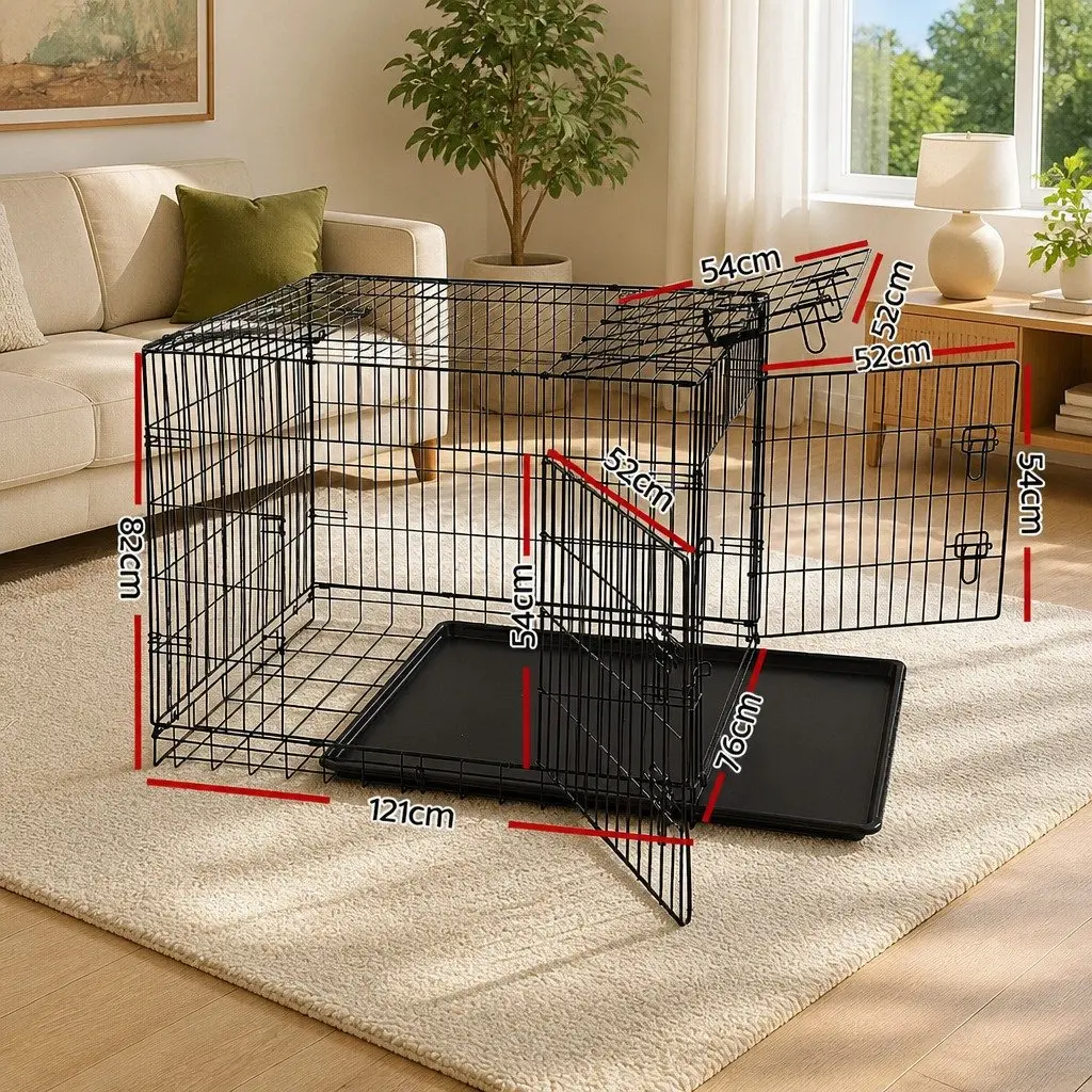 Dog Cage Foldable 48 Inch Metal Construction with 3 Access Doors