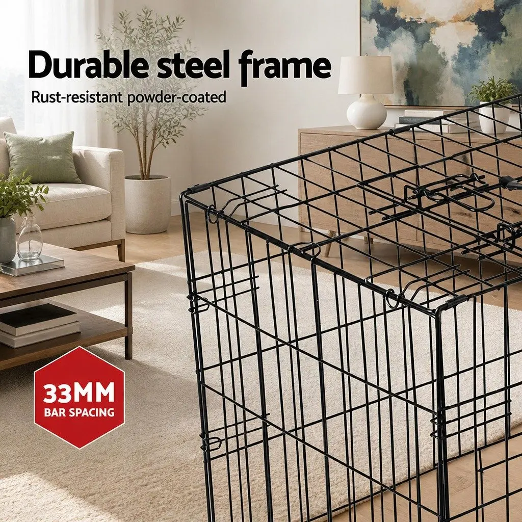 Dog Cage Foldable 48 Inch Metal Construction with 3 Access Doors