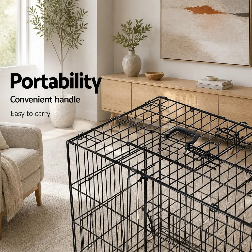 Dog Cage Foldable 48 Inch Metal Construction with 3 Access Doors