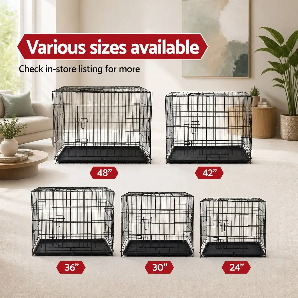 Dog Cage Foldable 48 Inch Metal Construction with 3 Access Doors