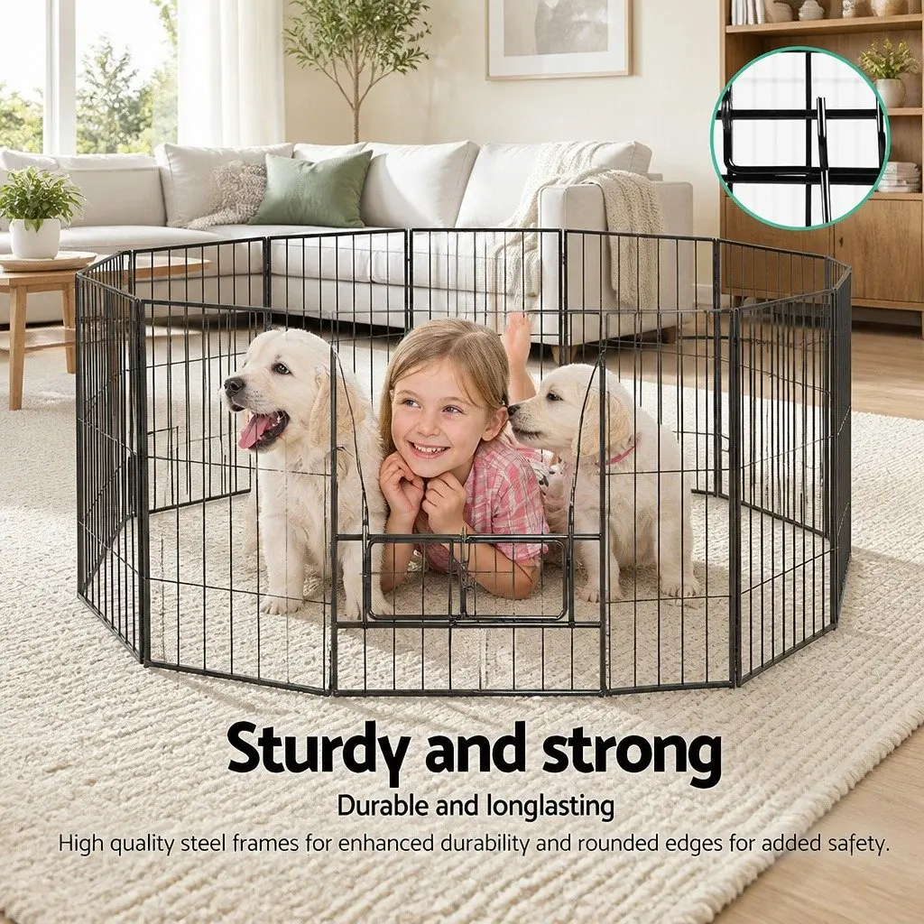 8 Panel Dog Playpen Pet Fence Exercise Cage Enclosure Pen 24" Black Foldable
