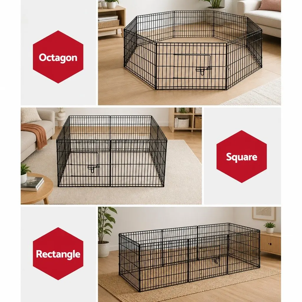 8 Panel Dog Playpen Pet Fence Exercise Cage Enclosure Pen 24" Black Foldable