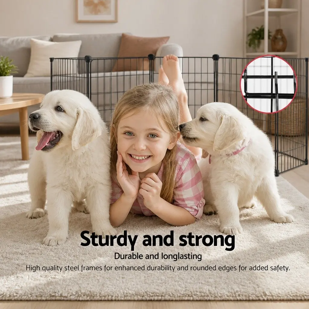 8 Panel Pet Playpen Durable Powder-Coated Steel Indoor Outdoor Exercise Enclosure