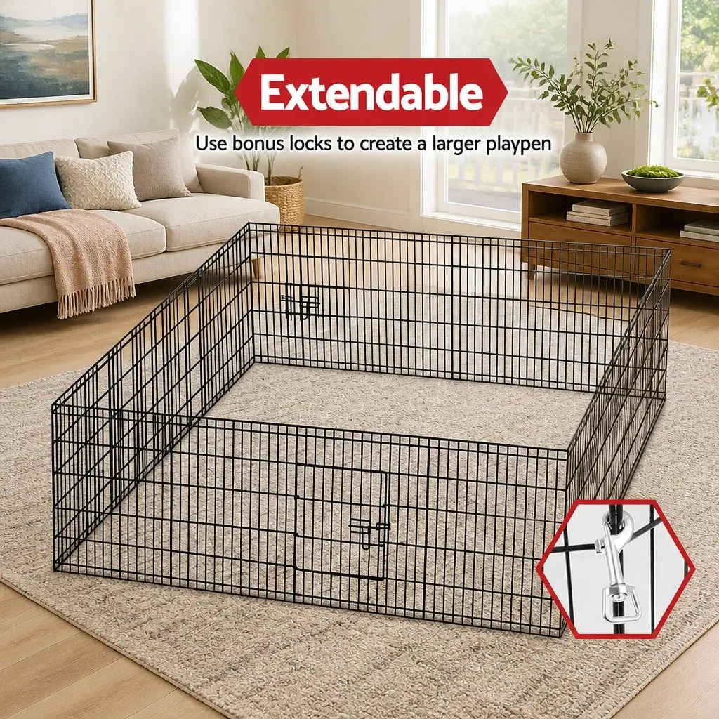 8 Panel Pet Playpen Durable Powder-Coated Steel Indoor Outdoor Exercise Enclosure