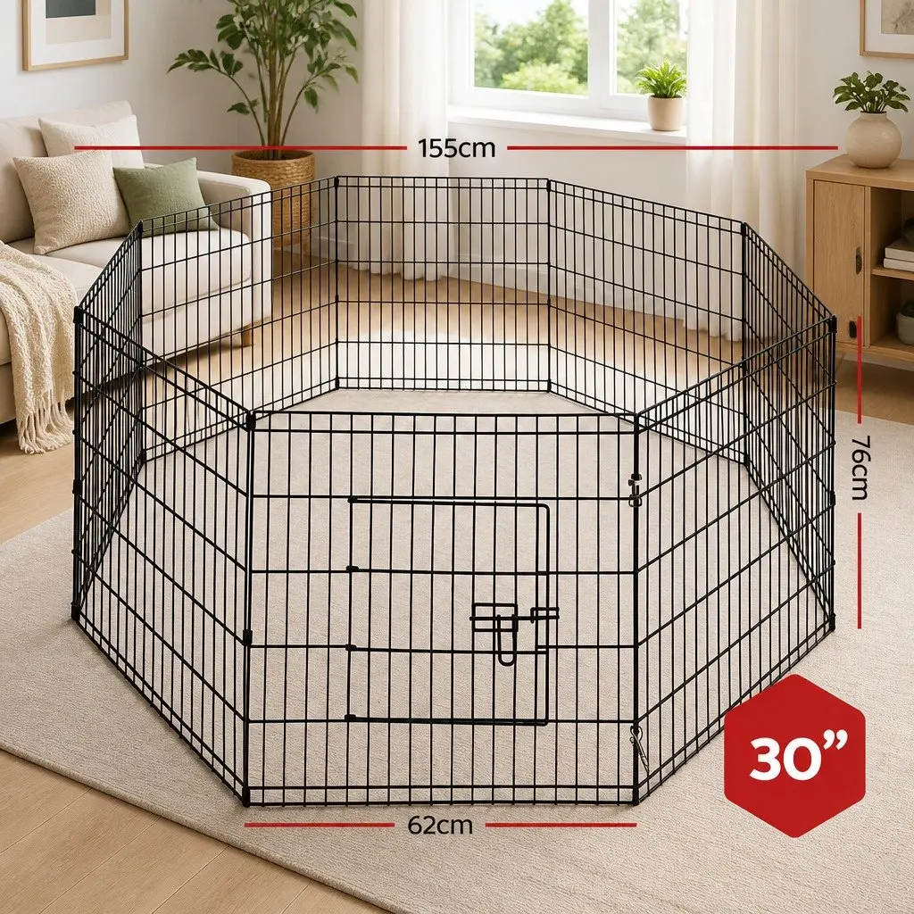 8 Panel Pet Playpen Foldable 30 Inch Indoor Outdoor Dog Exercise Fence Enclosure