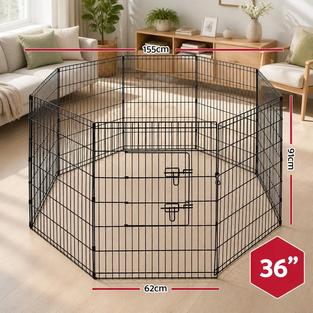 8 Panel Dog Playpen Foldable 36 Inches Exercise Cage Enclosure