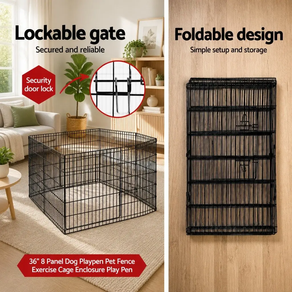 8 Panel Dog Playpen Foldable 36 Inches Exercise Cage Enclosure