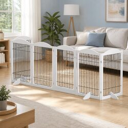 Dog Playpen Enclosure 6 Panel Pet Fence Wooden Play Pen White Foldable