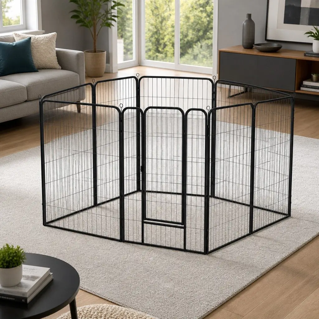 Dog Playpen 8 Panel Foldable Puppy Fence 48 Inch Black