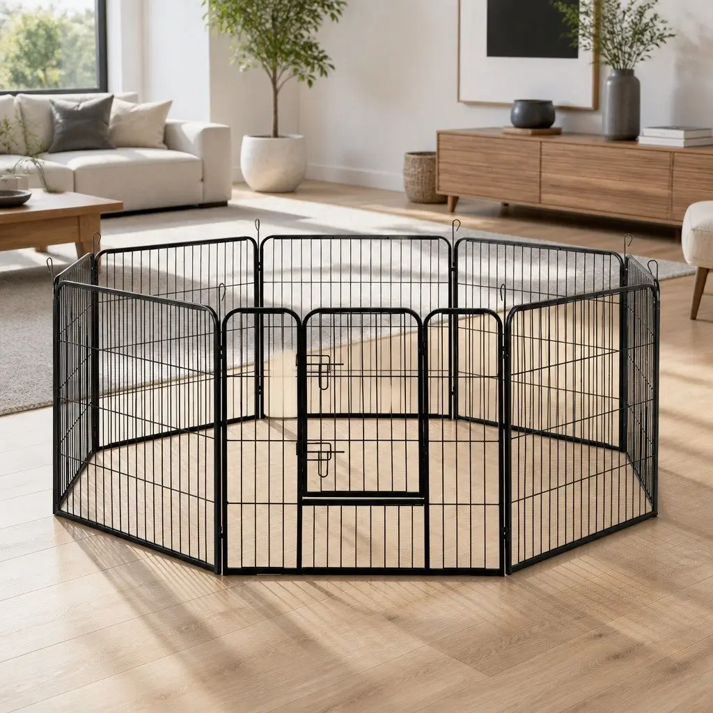 8 Panel Dog Playpen Pet Exercise Enclosure Fence Foldable Play Pen Black 32
