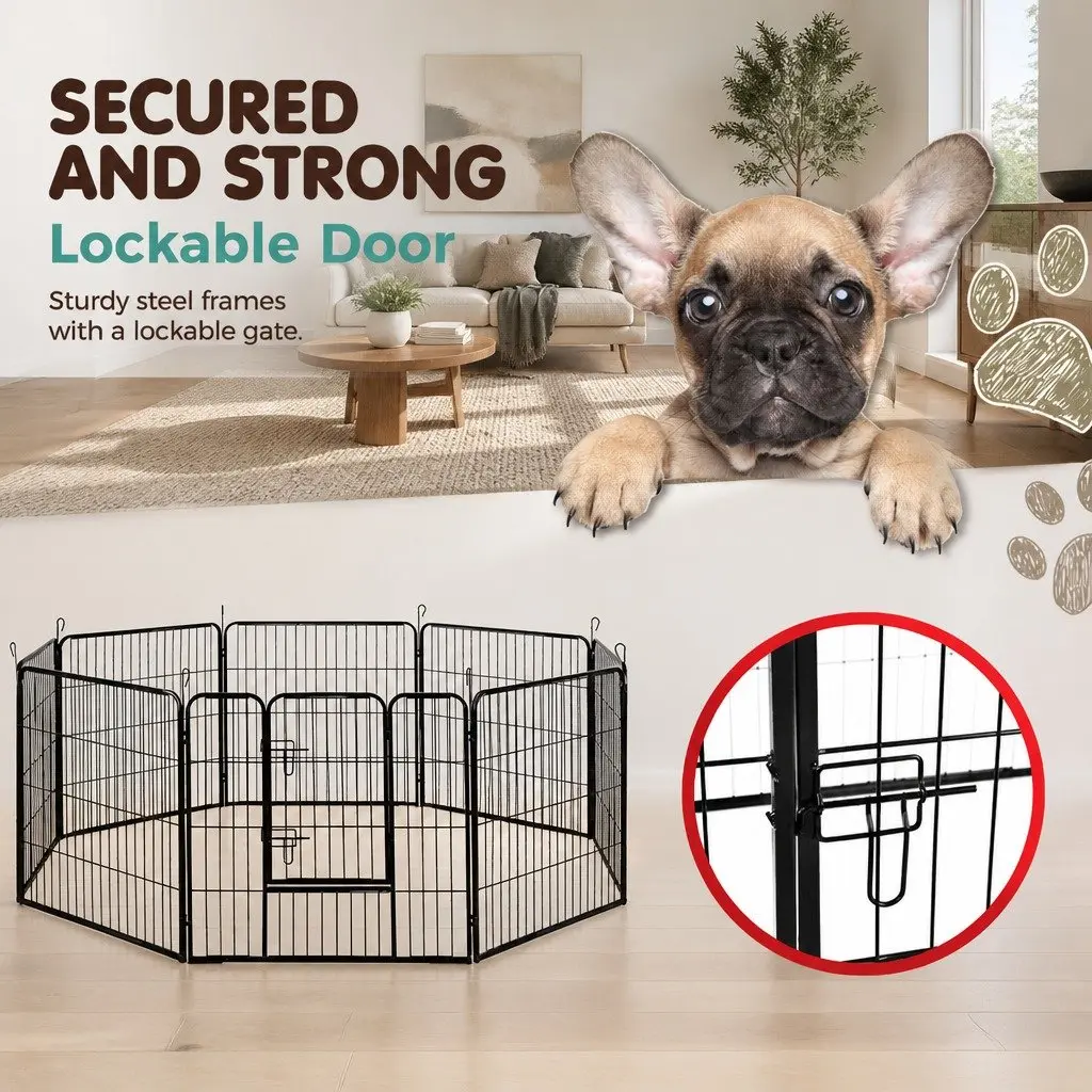 8 Panel Dog Playpen Pet Exercise Enclosure Fence Foldable Play Pen Black 32
