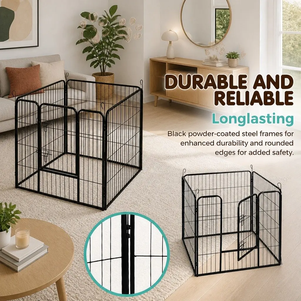8 Panel Dog Playpen Pet Exercise Enclosure Fence Foldable Play Pen Black 32