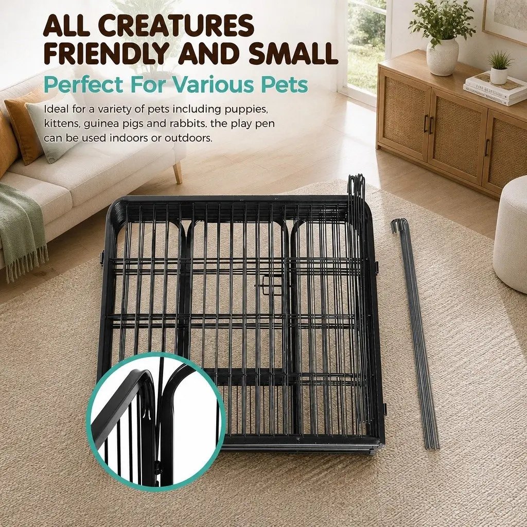 8 Panel Dog Playpen Pet Exercise Enclosure Fence Foldable Play Pen Black 32
