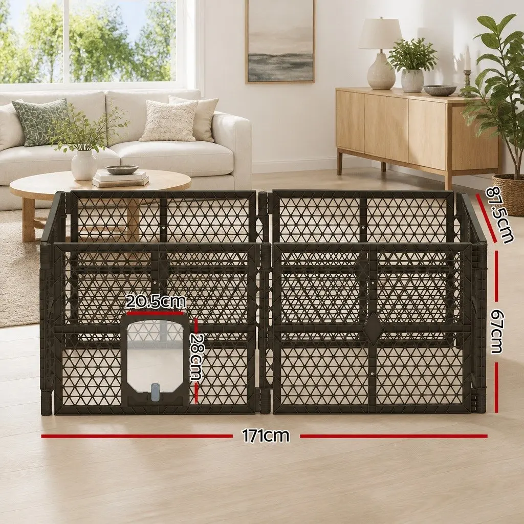 Dog Playpen Enclosure 6 Panel Pet Fence Plastic Play Pen Brown Foldable