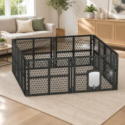 Dog Playpen Enclosure 8 Panel Pet Fence Plastic Play Pen Brown Foldable